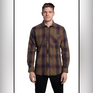 Rue Saint-Patrick Rossglass Stretch Flannel Shirt Green Copper Plaid Small